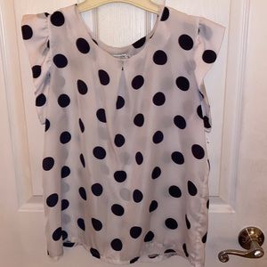 white/black polkadot blouse